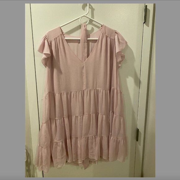 Aritzia Little Moon Sol Dress Lilac Size L | Semi-sheer tiered belted mini dress - Picture 4 of 12